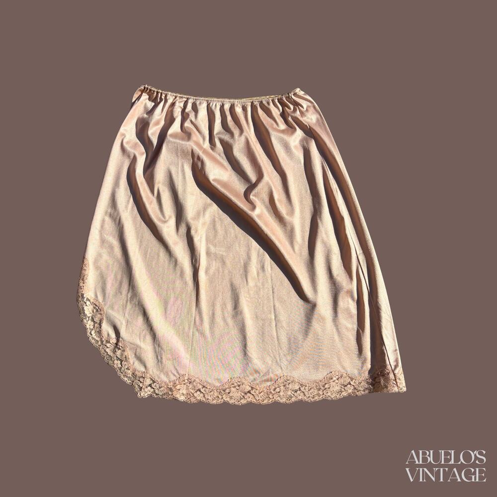 Vassarette Half Slip | Satin Lace Trim | Beige | Size M | Vintage